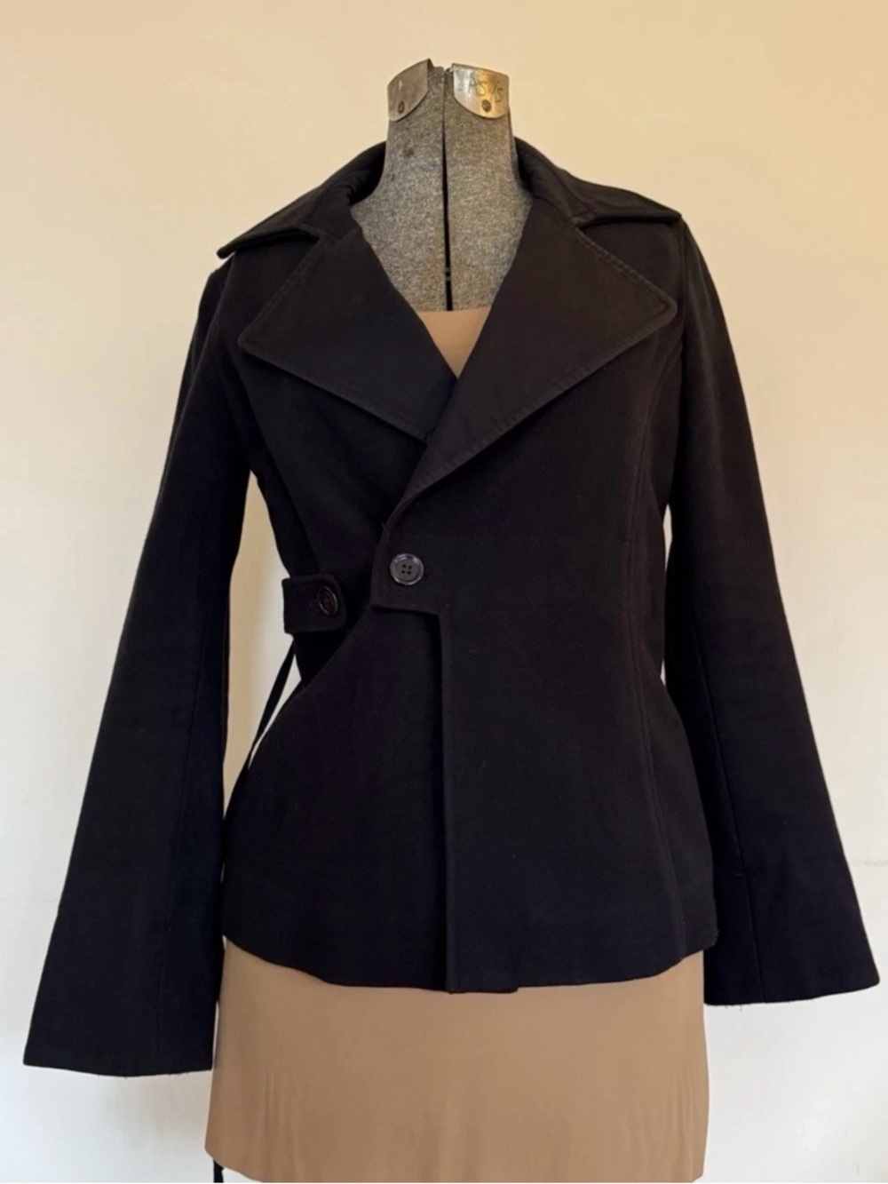 Yohji Yamamoto Black Asymmetric Pea Coat